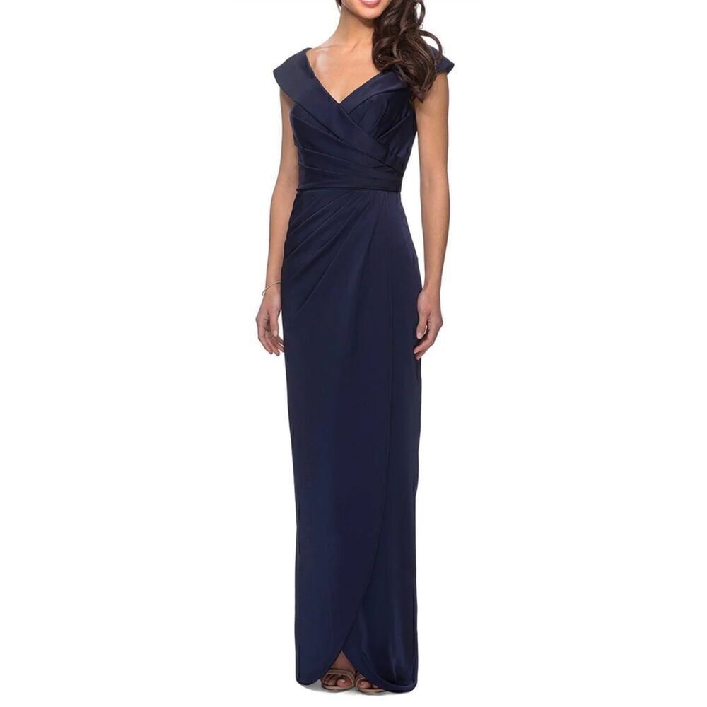 La Femme Ruched Column Gown in Navy NWOT Size 14